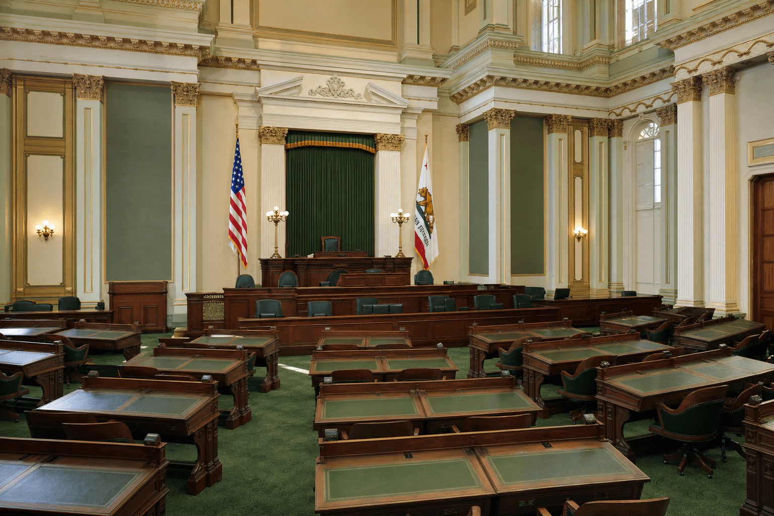Legal and media professionals holding public records and news microphones before a government capitol.