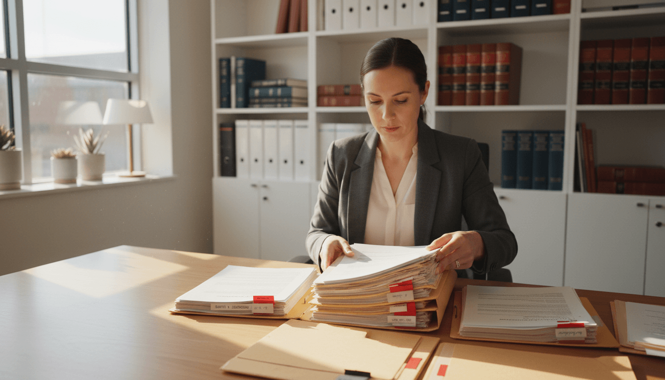 Paralegal preparing litigation documents and case files